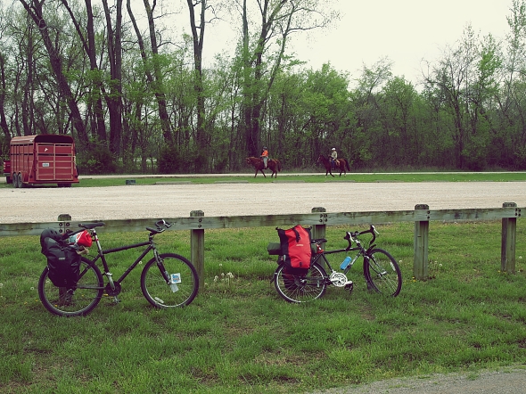 At a the 150 mile marker, Josh hits his final flat in the small, sleepy town of Mokane, MO. We are officially out of tubes.